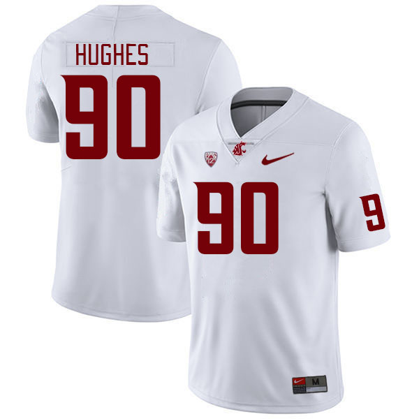Men #90 Michael Hughes Washington State Cougars College Football Jerseys Stitched Sale-White - Click Image to Close